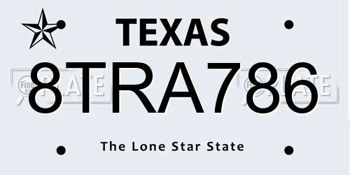 8TRA786 Texas License Plate