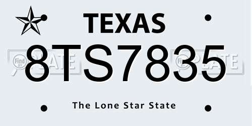 8TS7835 Texas License Plate