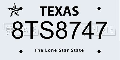 8TS8747 Texas License Plate