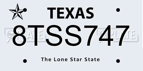 8TSS747 Texas License Plate