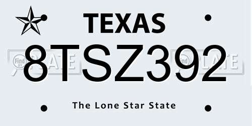 8TSZ392 Texas License Plate