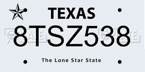 8TSZ538 Texas License Plate