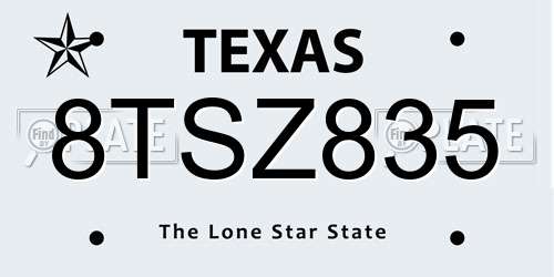 8TSZ835 Texas License Plate
