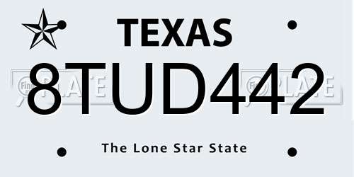 8TUD442 Texas License Plate