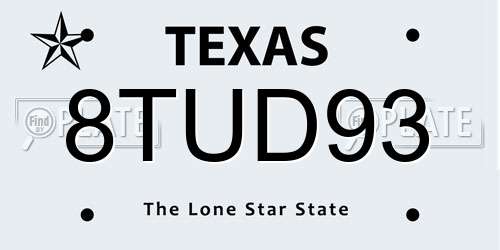 8TUD93 Texas License Plate