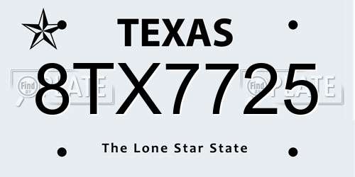 8TX7725 Texas License Plate