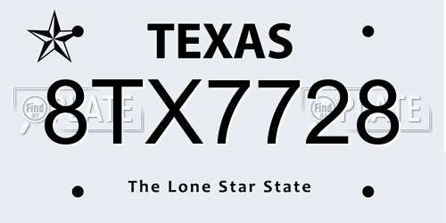 8TX7728 Texas License Plate