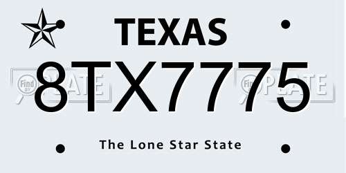 8TX7775 Texas License Plate
