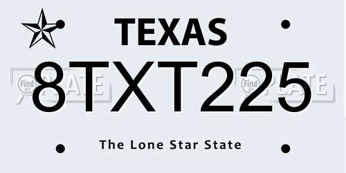 8TXT225 Texas License Plate