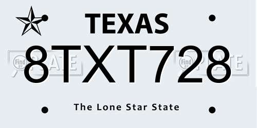 8TXT728 Texas License Plate