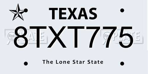 8TXT775 Texas License Plate