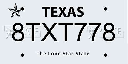 8TXT778 Texas License Plate