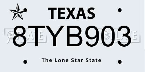 8TYB903 Texas License Plate
