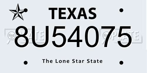 8U54075 Texas License Plate