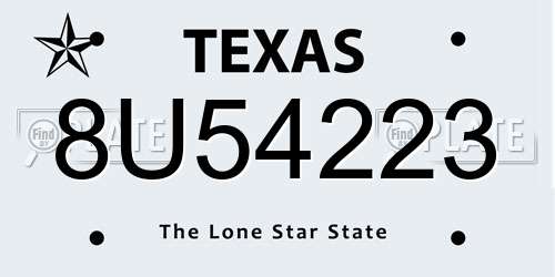 8U54223 Texas License Plate