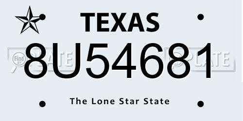 8U54681 Texas License Plate