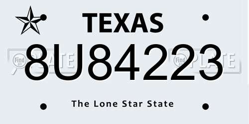 8U84223 Texas License Plate