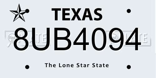8UB4094 Texas License Plate