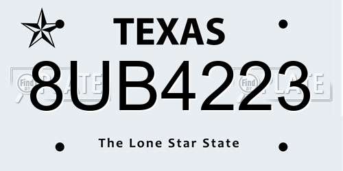 8UB4223 Texas License Plate
