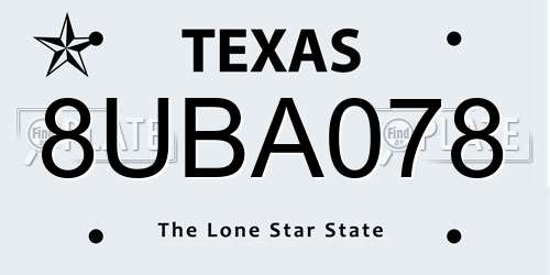 8UBA078 Texas License Plate