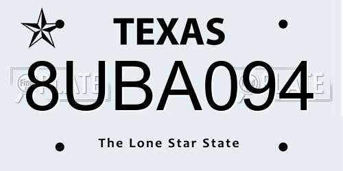 8UBA094 Texas License Plate