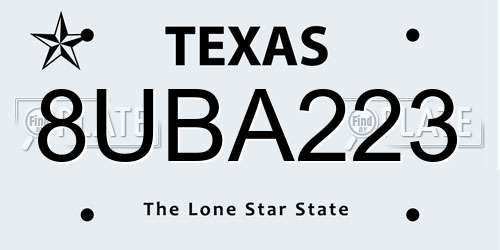 8UBA223 Texas License Plate