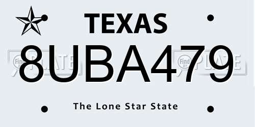 8UBA479 Texas License Plate