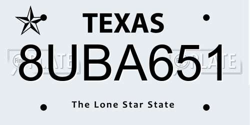 8UBA651 Texas License Plate