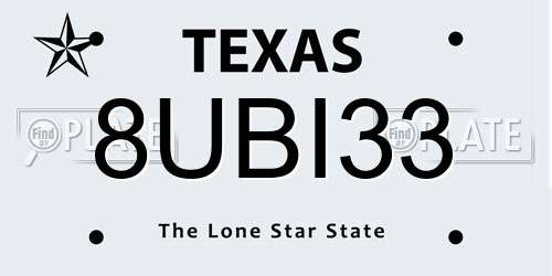 8UBI33 Texas License Plate