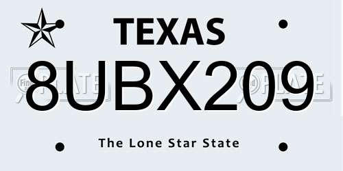 8UBX209 Texas License Plate