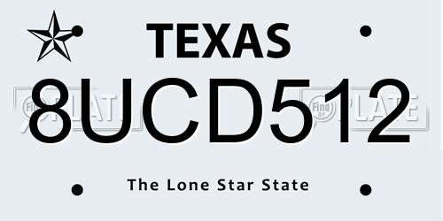 8UCD512 Texas License Plate