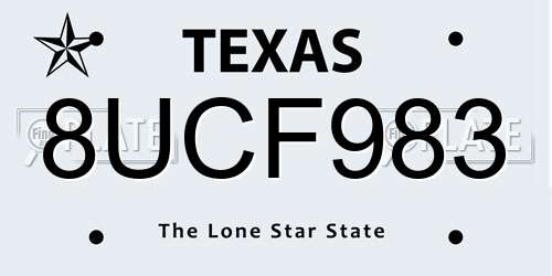 8UCF983 Texas License Plate