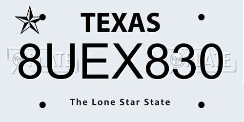 8UEX830 Texas License Plate