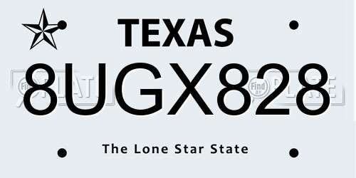 8UGX828 Texas License Plate