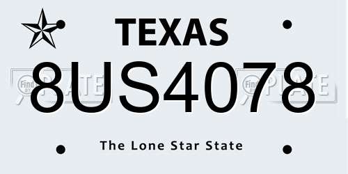 8US4078 Texas License Plate
