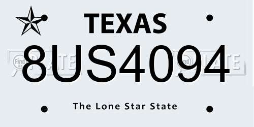 8US4094 Texas License Plate