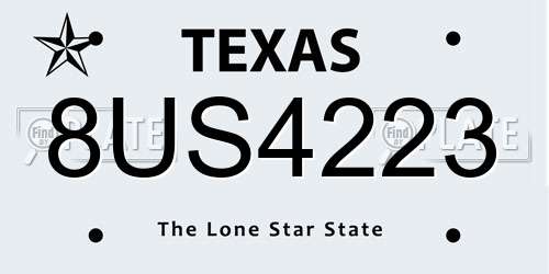 8US4223 Texas License Plate