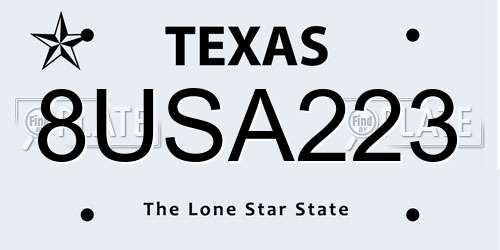 8USA223 Texas License Plate