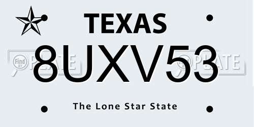 8UXV53 Texas License Plate