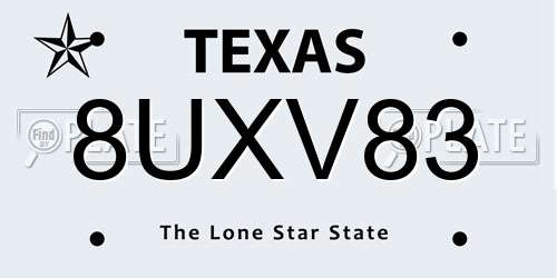 8UXV83 Texas License Plate