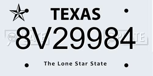 8V29984 Texas License Plate