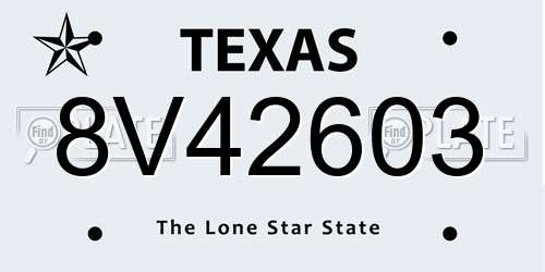 8V42603 Texas License Plate