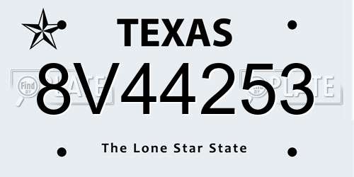 8V44253 Texas License Plate