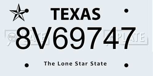 8V69747 Texas License Plate