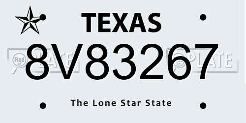 8V83267 Texas License Plate