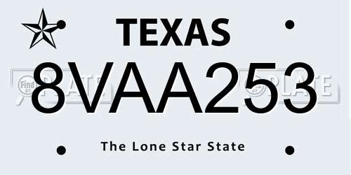 8VAA253 Texas License Plate