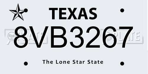 8VB3267 Texas License Plate