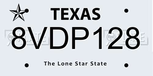 8VDP128 Texas License Plate