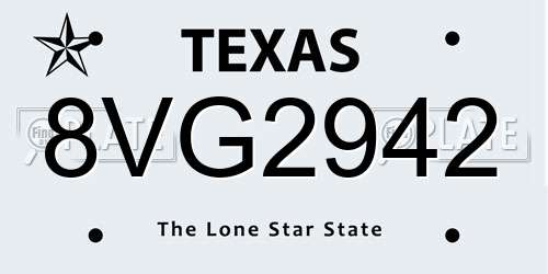 8VG2942 Texas License Plate