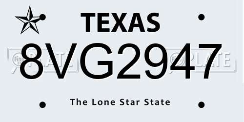 8VG2947 Texas License Plate